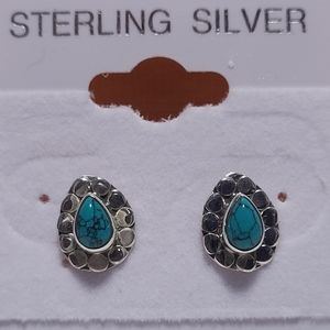 Jaypore Stud Turquoise Pearce Tear-drop Earrings Silver.